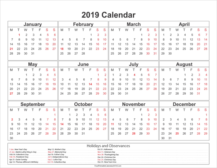 2019 Calendar Png File (black, indigo)