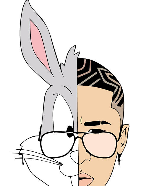 Bad Bunny Cartoon Png Image (white, black, silver, pink, beige)