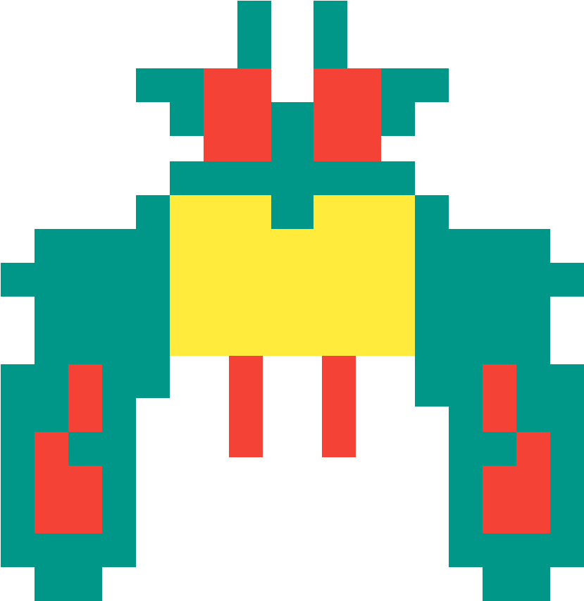 Galaga Transparent Background (teal, black, chocolate, yellow)