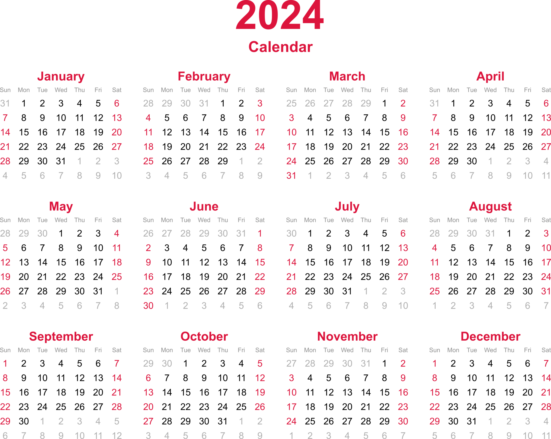 Calendar 2024 Png Cutout (black)