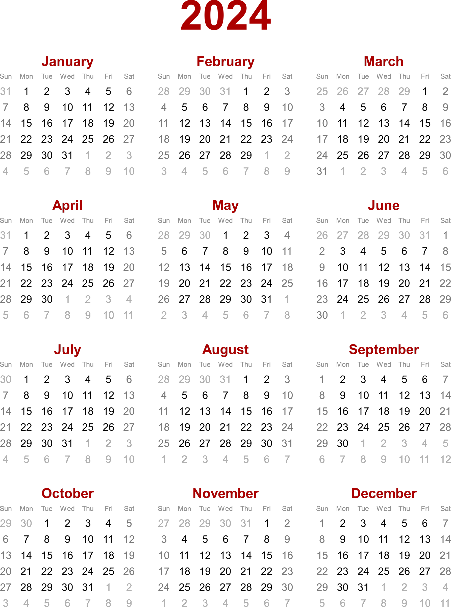 Calendar 2024 Png File (black)