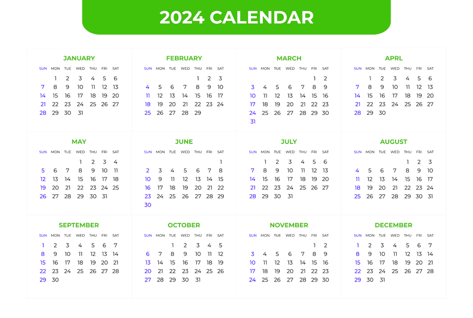 Calendar 2024 Png Hd Isolated (lime, black, indigo)