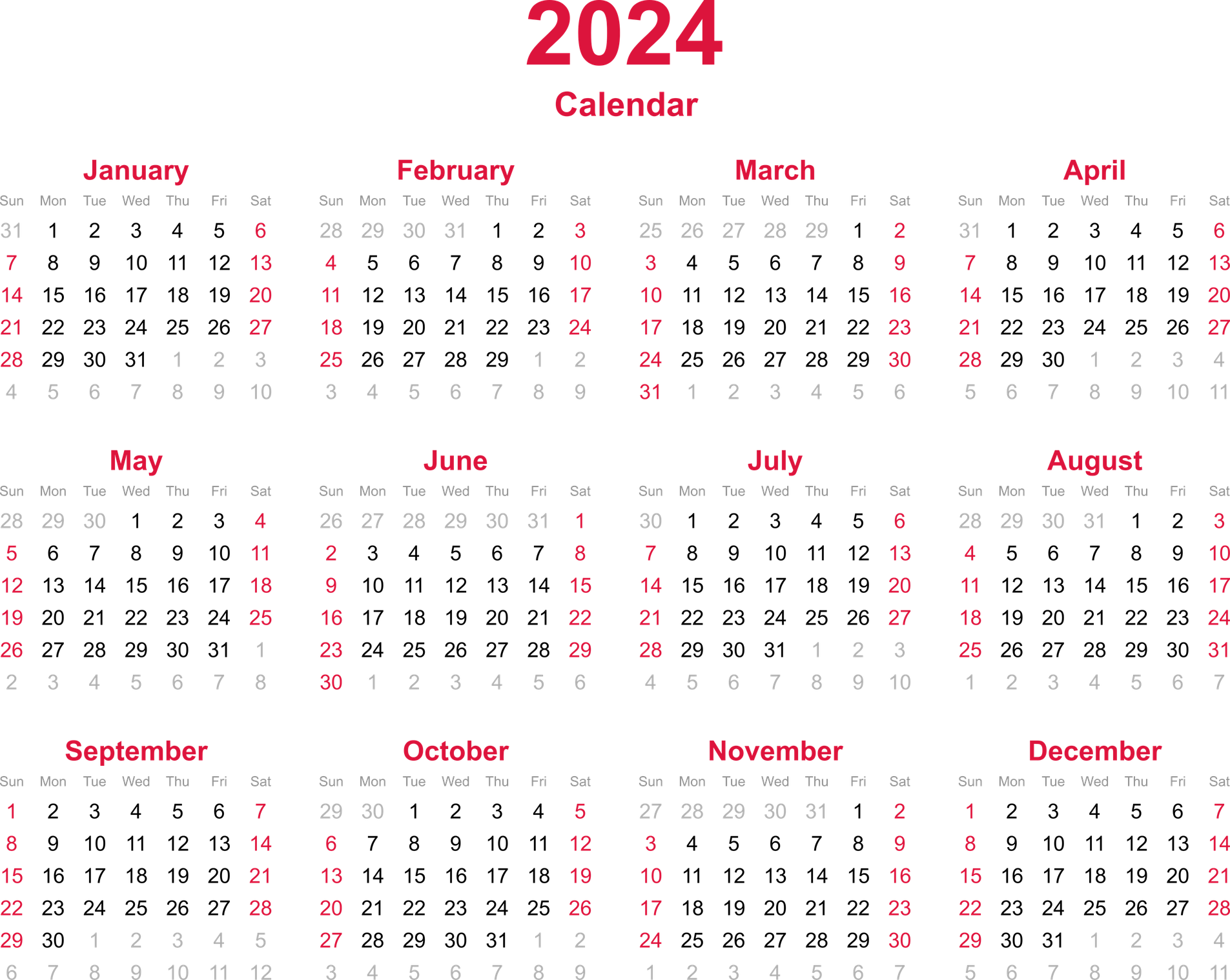 Calendar 2024 Png Image (black)