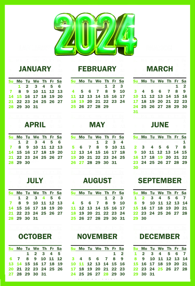 Calendar 2024 Png Images Hd (black, lime, olive, white)