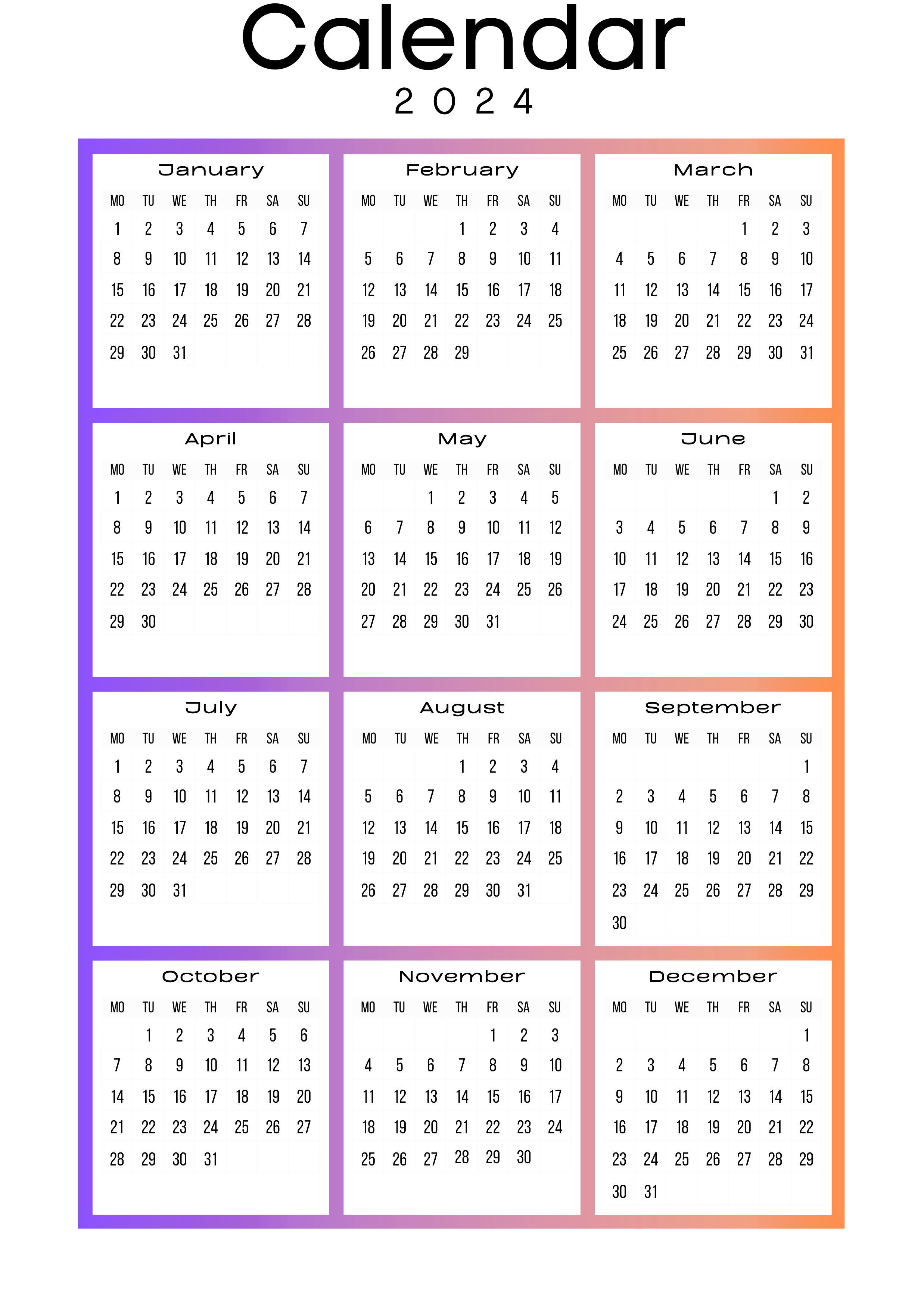 Calendar 2024 Transparent (black, white)