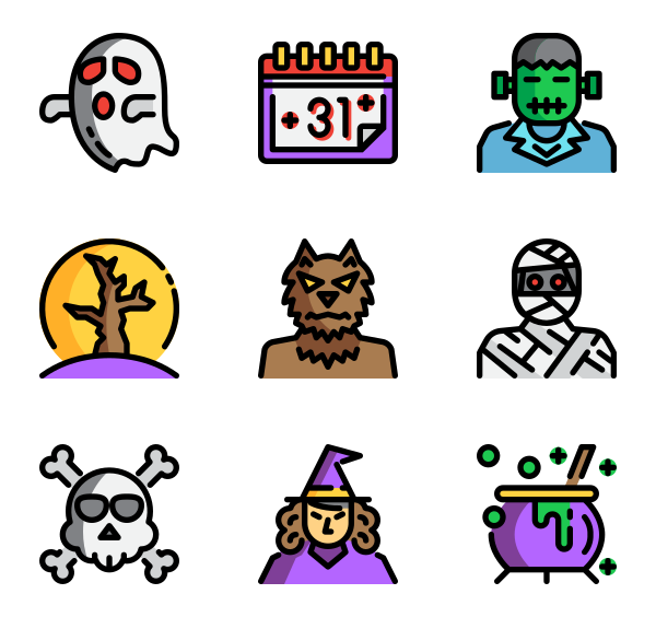 Halloween App Icons Png Isolated Image (olive, white, violet, black, gold)