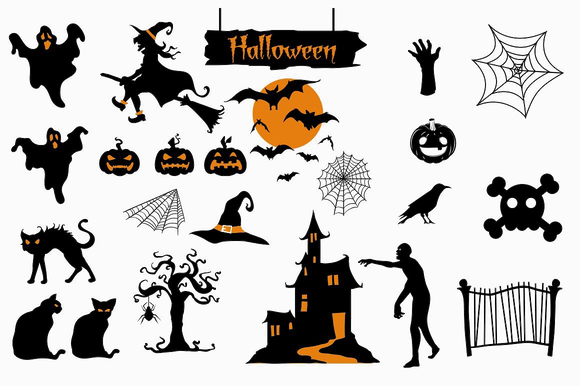 Halloween Elements Transparent Background (lavender, black, white)