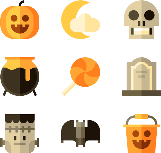 Halloween Icons Png Isolated Image (black, gold, silver, orange)