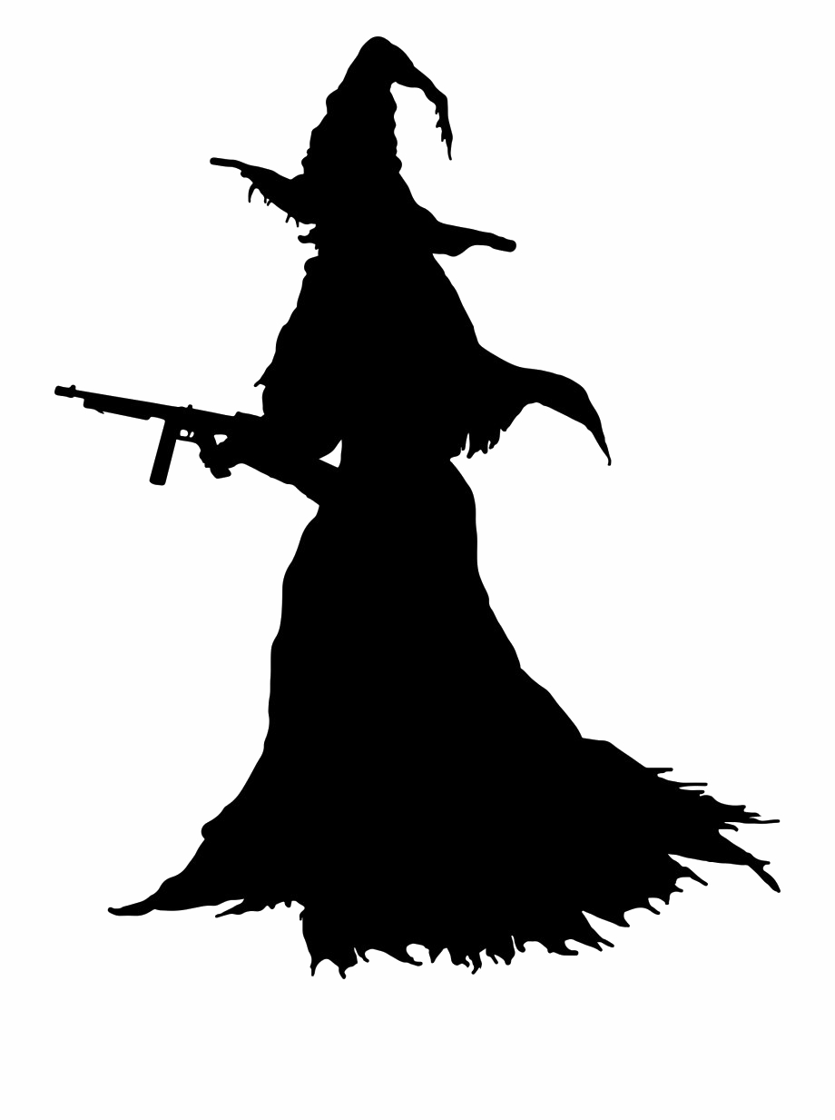 Halloween Silhouette Witch Png Image (black, white)