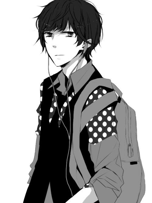 Manga Boy Png (black, gray, white)