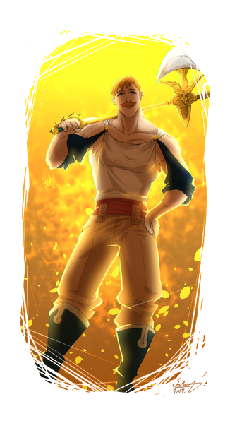 Manga Escanor Png Image (yellow, black, olive, gold)