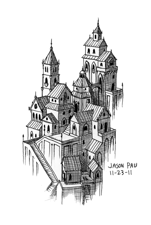 Fantasy City Png Image (black, gray)