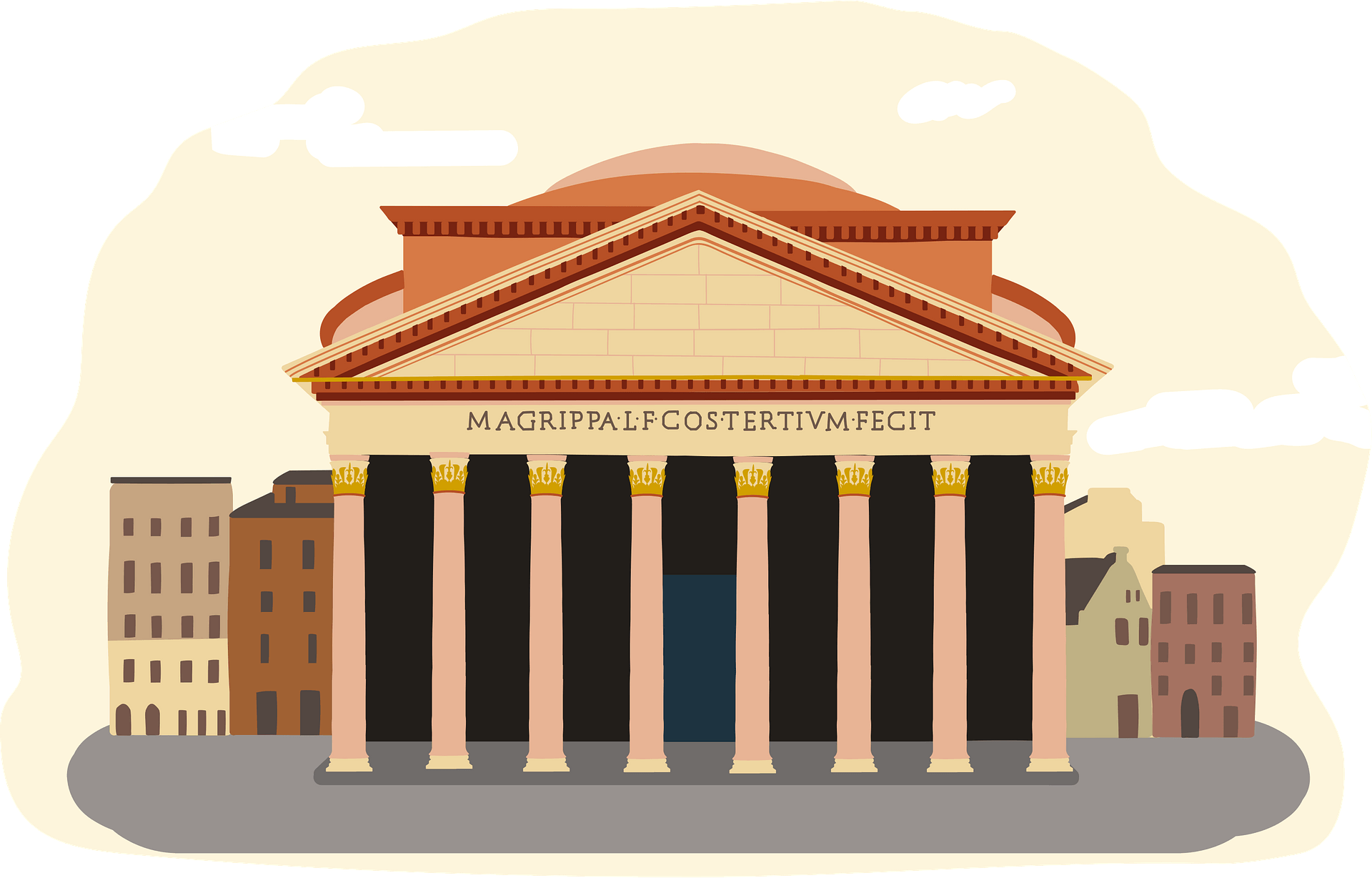 Pantheon Architecture Png File (beige, black, gray, white)