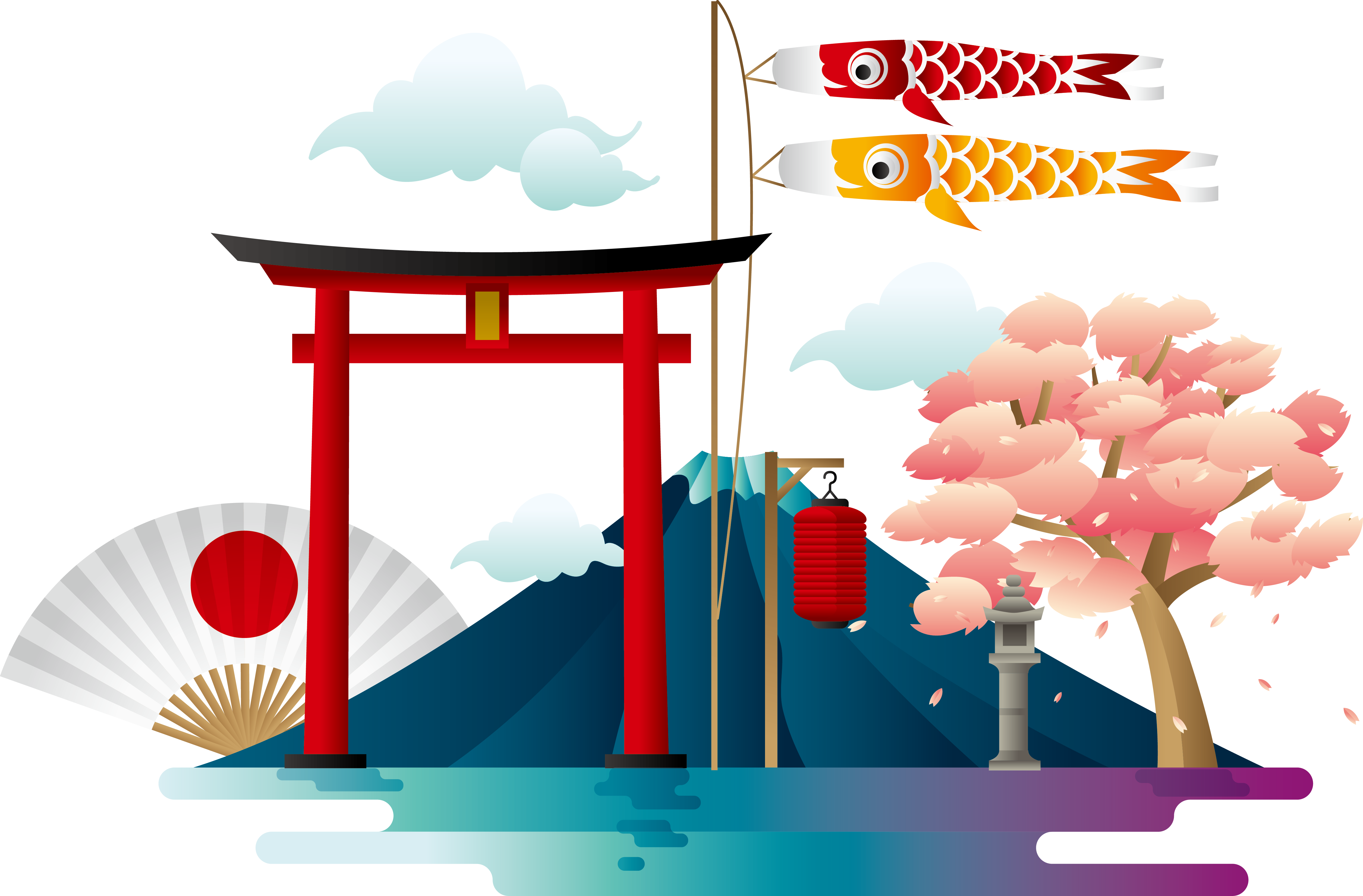 Japan Png Images (teal, maroon, white, navy, lavender)