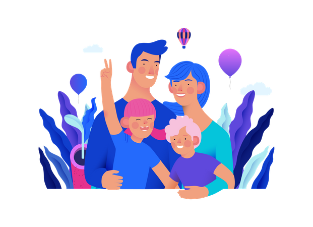 Happy Family Vector Png Hd (greenish blue, salmon, blue, gray, black)