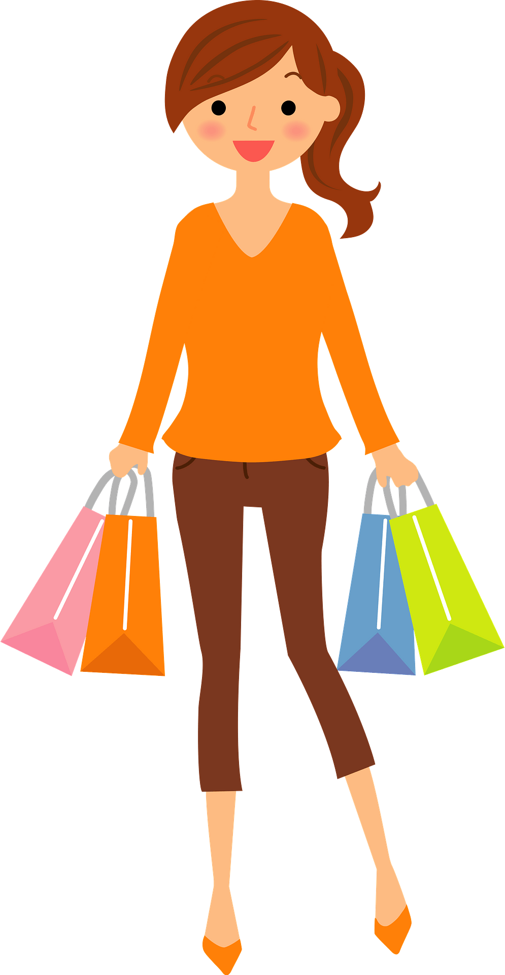 Happy Girl Holding Shopping Bag Png (maroon, gray, orange)