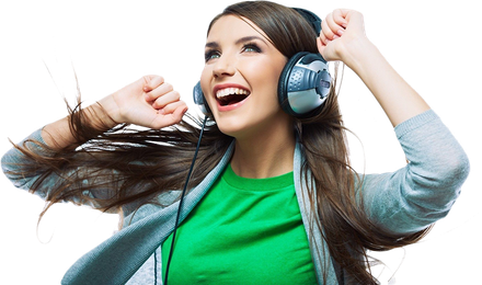 Happy Girl Listening Music Png (black, beige)