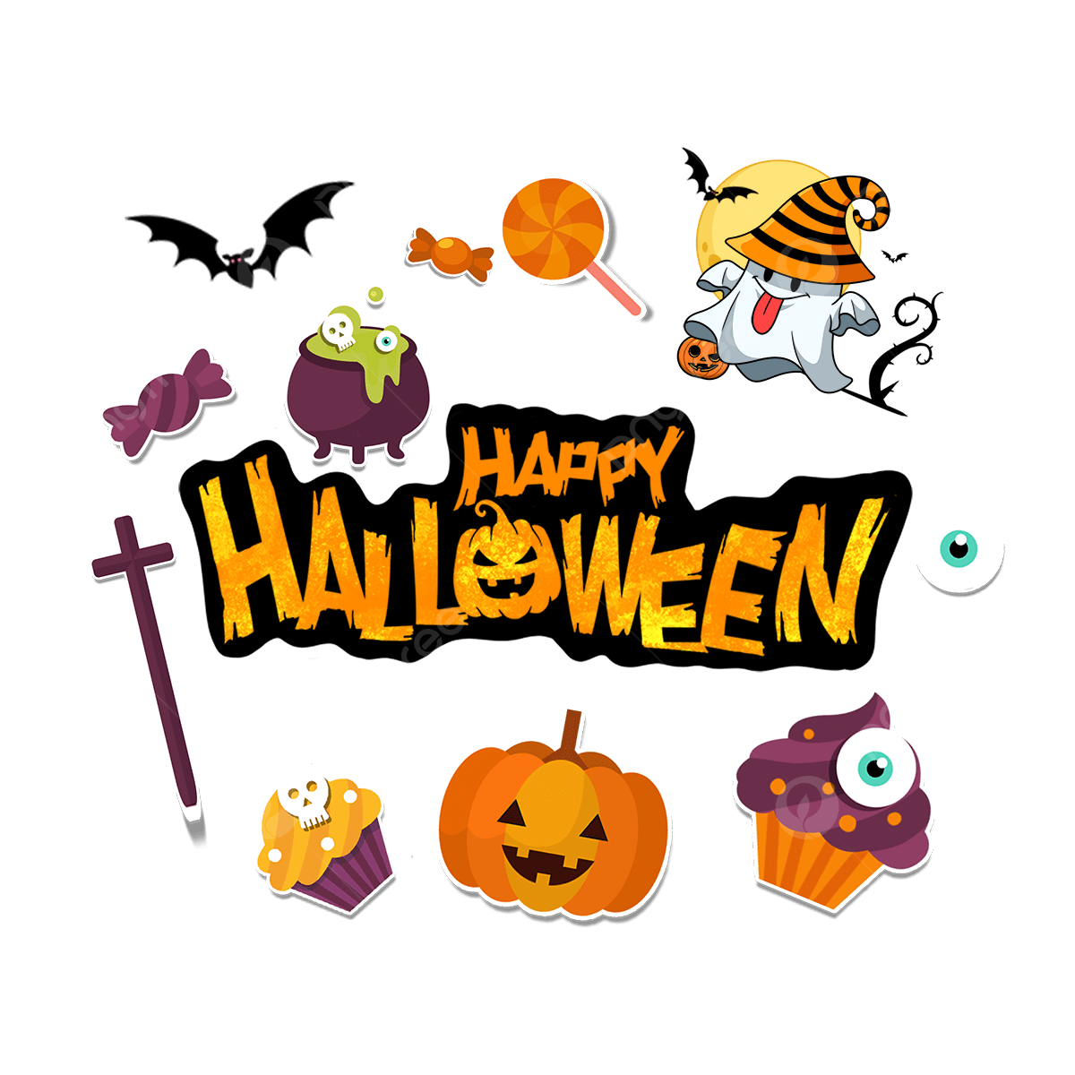 Happy Halloween Png Picture (black, white)