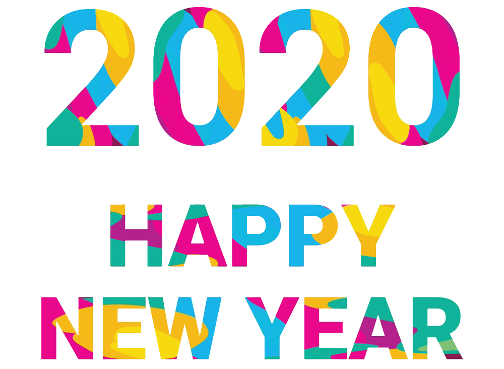 Happy New Year 2020 (gold, orange, white, purple, greenish blue)