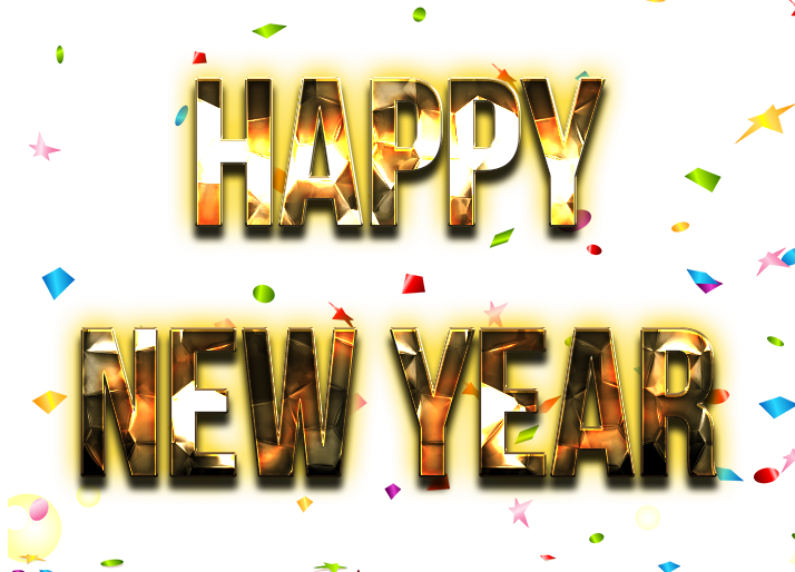 Happy New Year Word Png Picture (gold, black, white)