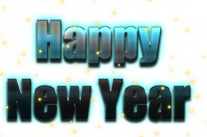 Happy New Year Word (greenish blue, black, orange)