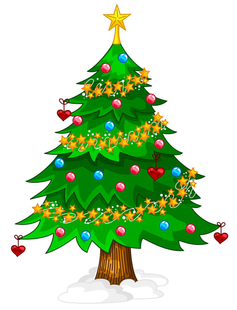 Cartoon Christmas Tree Png Pic (black, white, green)