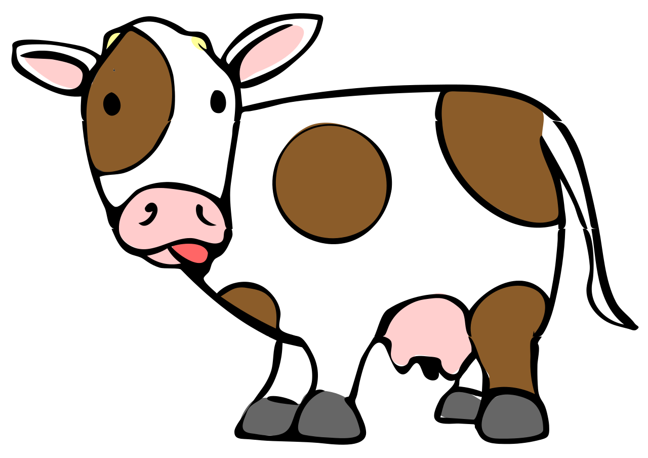 Cartoon Cow Png File (black, white, pink, gray, olive)