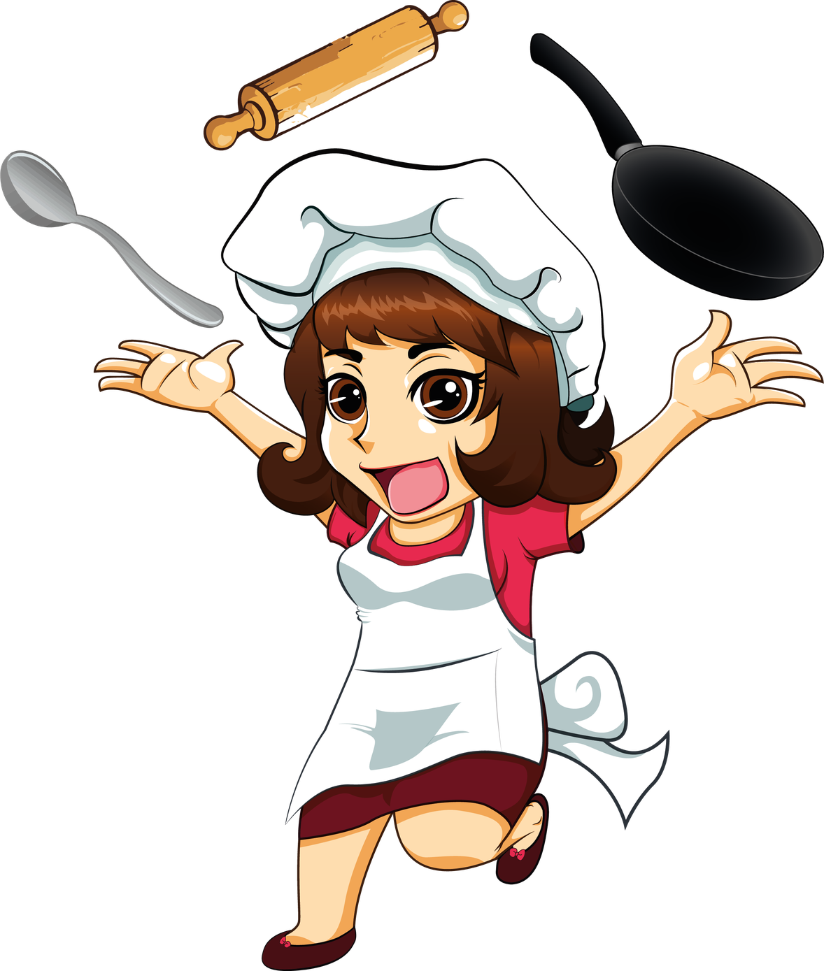 Cartoon Female Chef Png Image (black, white, pink, maroon)