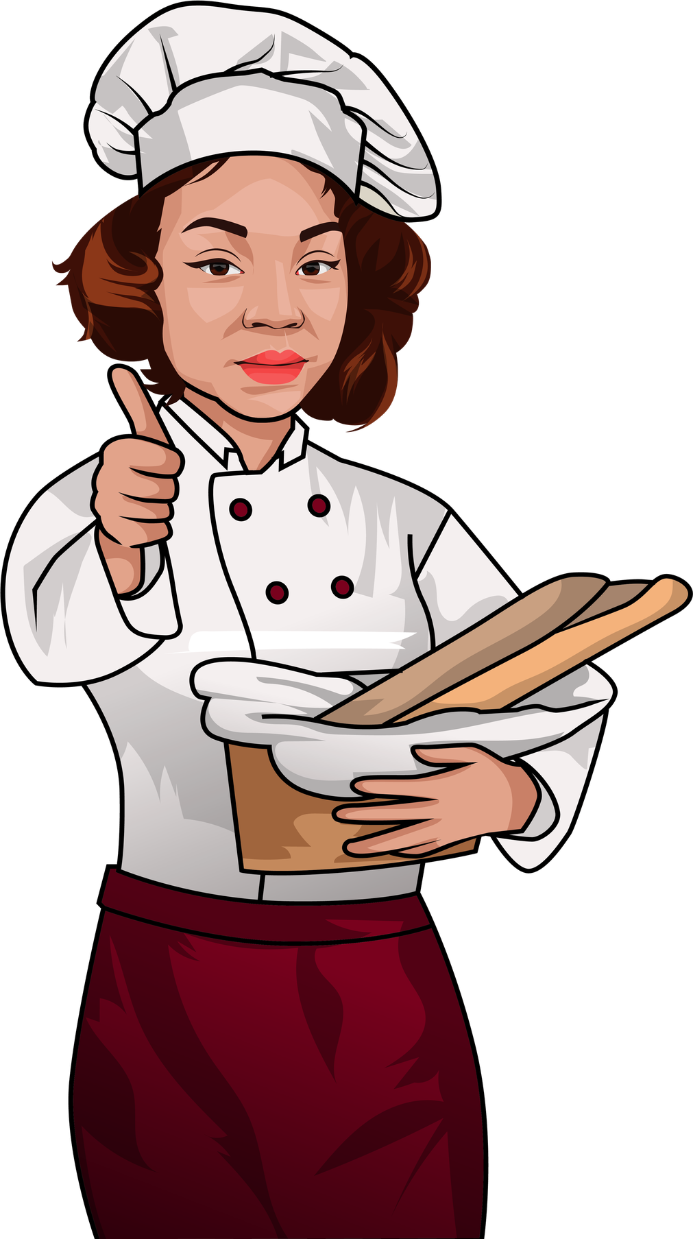 Cartoon Female Chef Png Pic (maroon, salmon, black, white, beige)