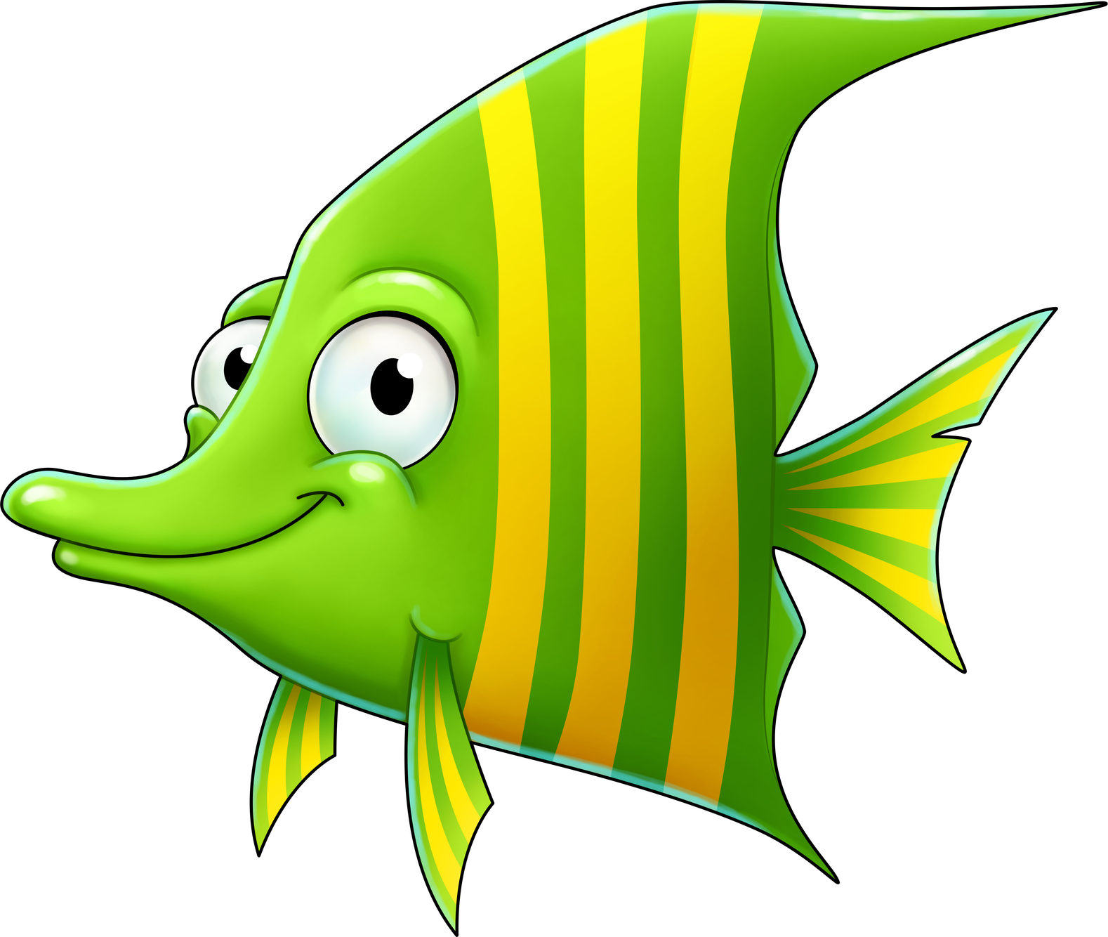 Cartoon Fish Png File (orange, green, black, white, olive)