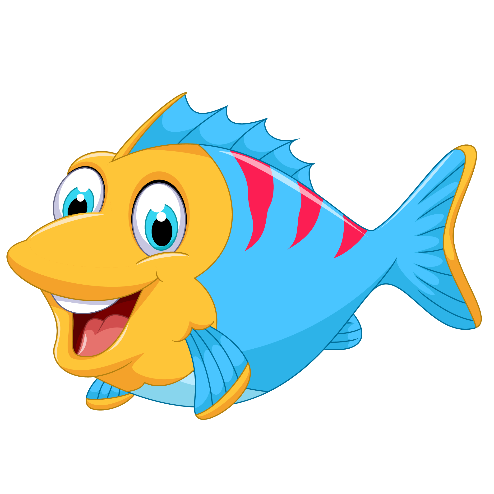 Cartoon Fish Transparent Png (white, black, gold, greenish blue)