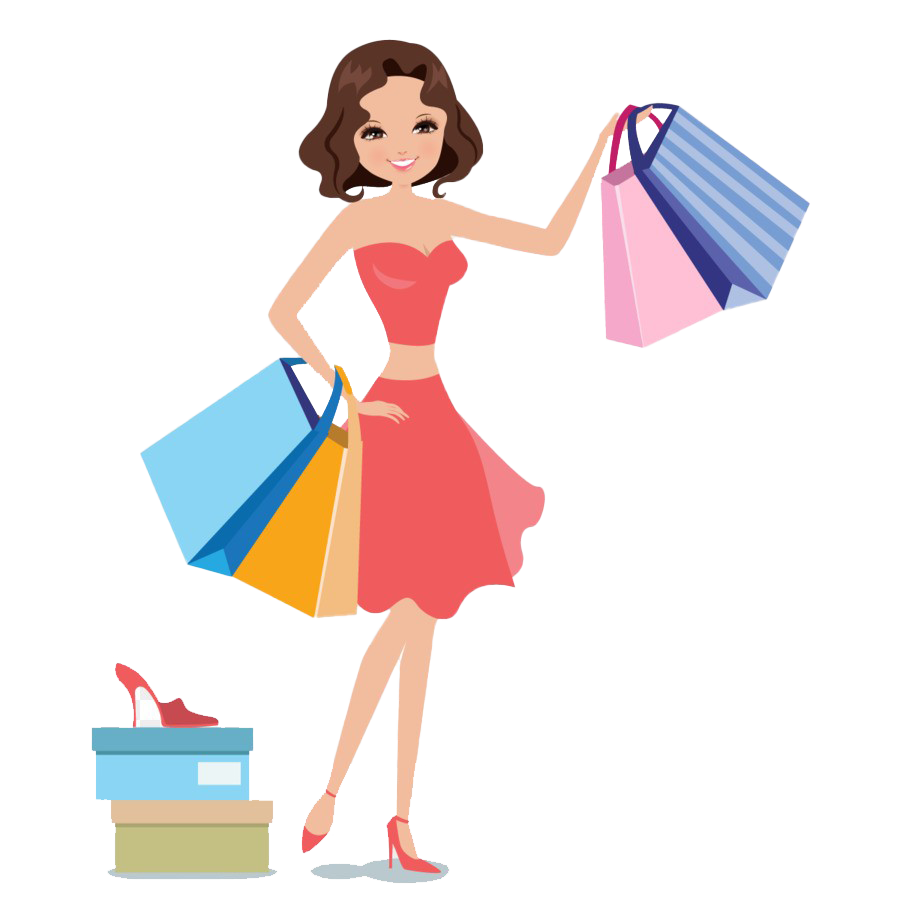 Fashion Girl Holding Shopping Bag Transparent Png (orange, salmon, white, mint, pink)