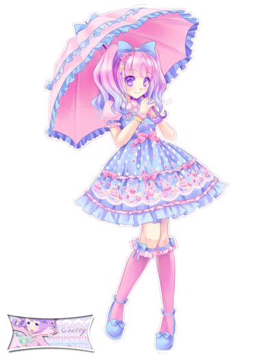 Pastel Anime Girl Png Background Image (lavender, black, pink)