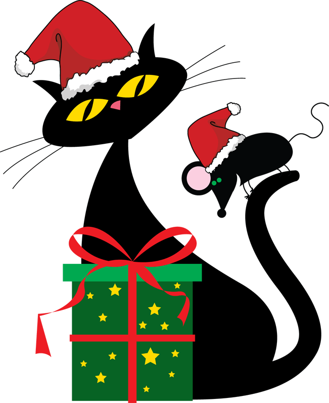 Cat Christmas Png Clipart (black, red, green)