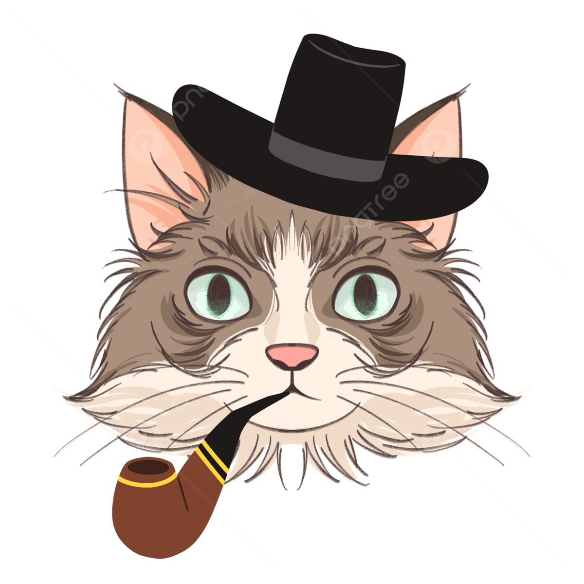 Cat In The Hat Png Free Image (olive, beige, black, gray)