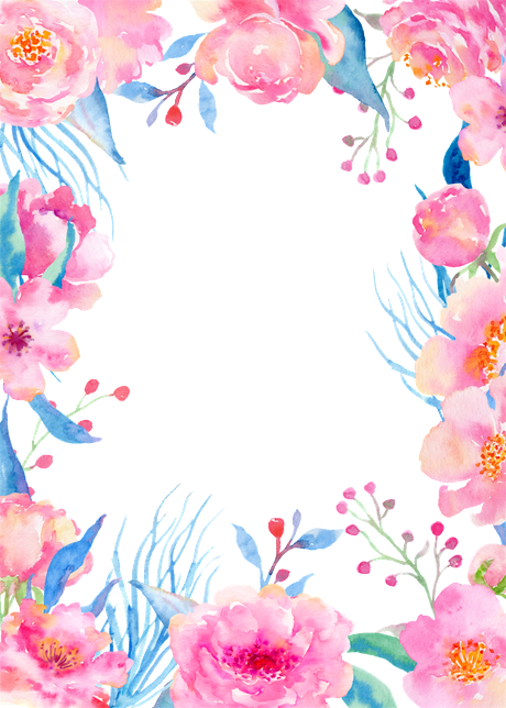 Watercolor Floral Frame Png Isolated Hd (black, pink)