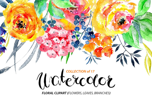 Watercolor Flowers Png Transparent Image (black)