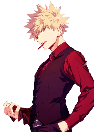 Katsuki Bakugo Transparent Background (beige, maroon, black)