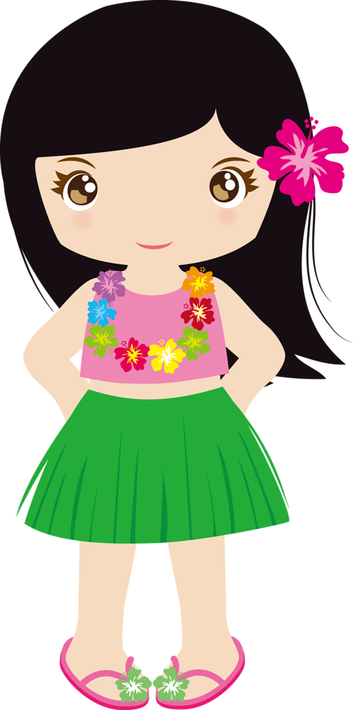 Hawaiian Luau Girl Png Image (pink, beige, black, green, plum)