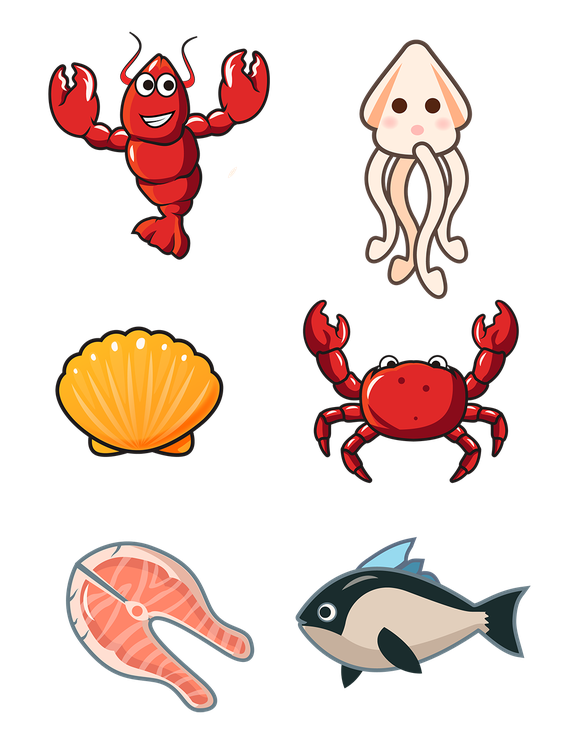 Seafood Png Isolated File (black, pink, beige, red)