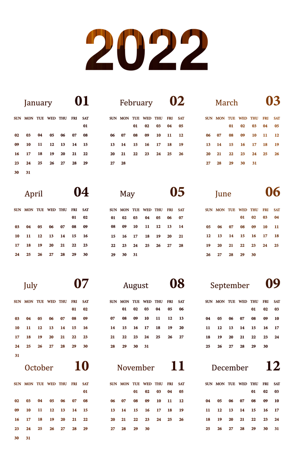 Year 2022 Calendar Png File (black)