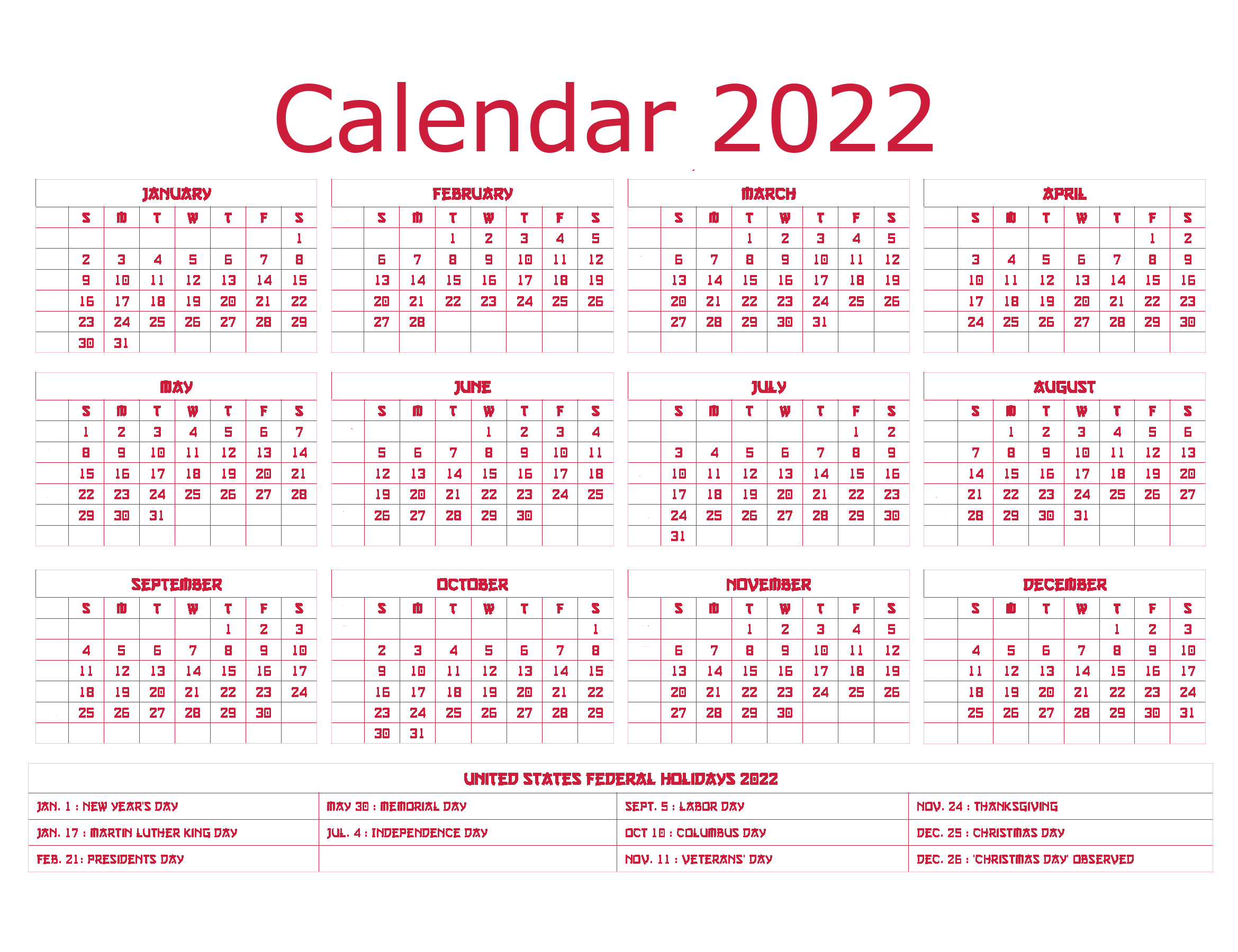 Year 2022 Calendar Png Transparent Image (chocolate, white, red, plum, salmon)