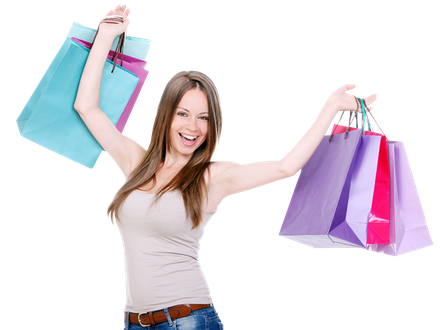 Beautiful Girl Holding Shopping Bag Transparent Png (lavender, pink, silver, black, mint)