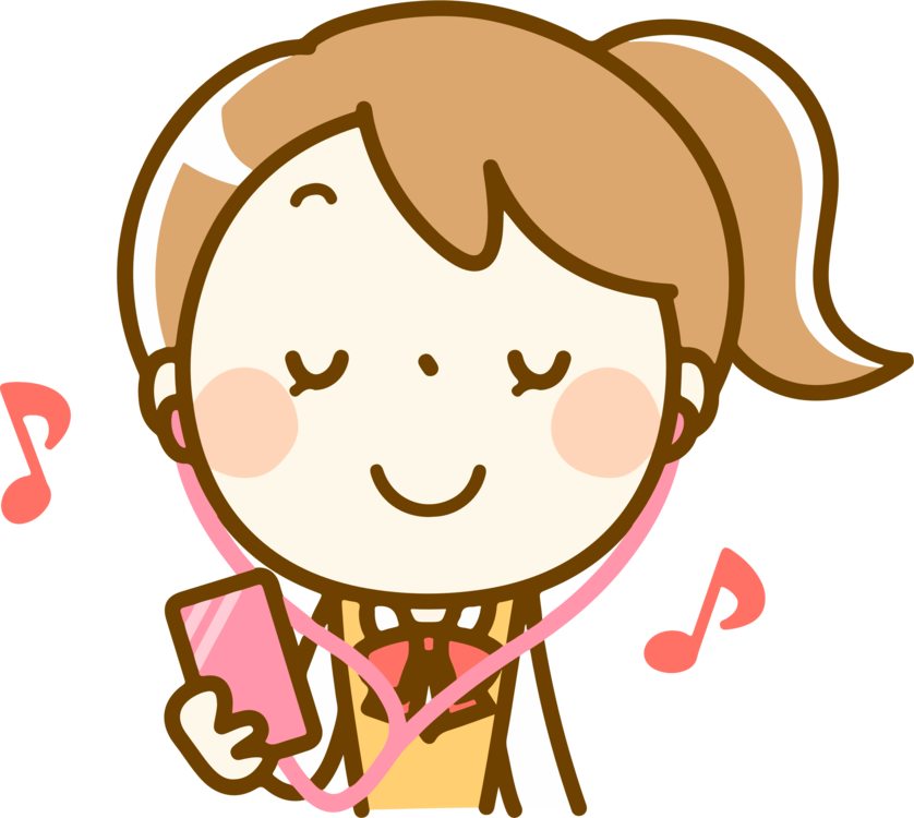 Vector Girl Listening Music Png (black, white, pink, beige, salmon)