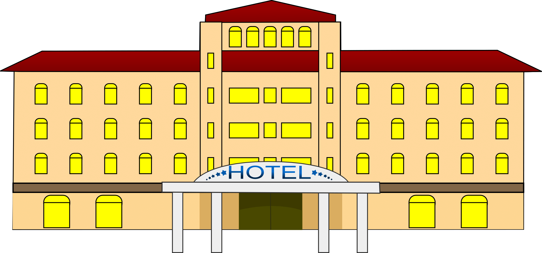 Vector Hotel Building Png Image (yellow, maroon, pink, gray, black)