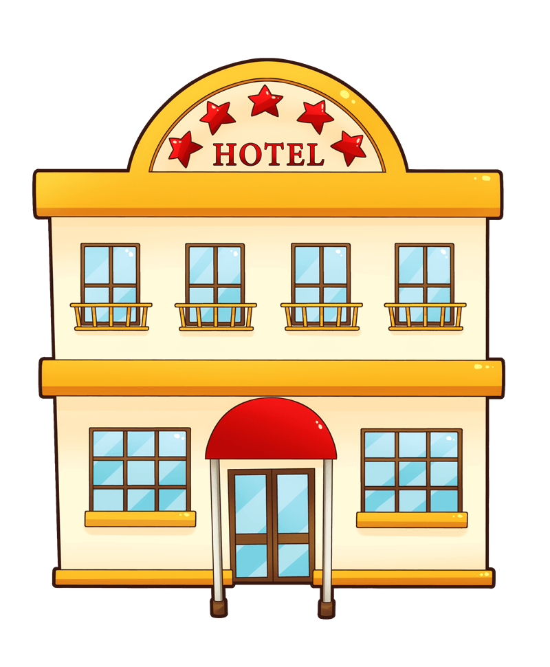 Vector Hotel Building Transparent Background (orange, black, gold, beige)