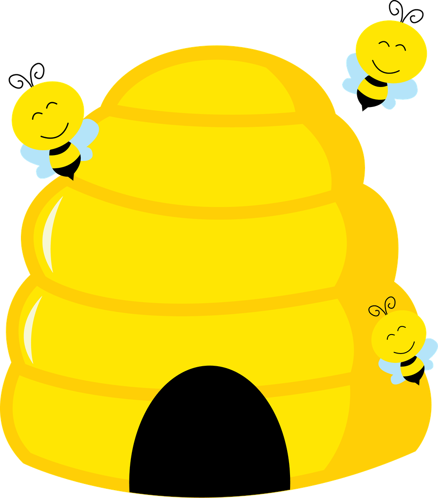 Beehive Cartoon Png Clipart (black, gold)