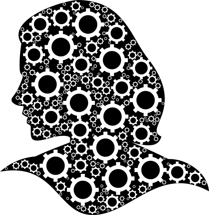 Female Brain Gears Transparent Png (black, white, gray)