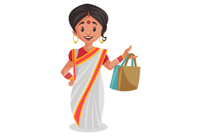 Bengali Girl Holding Shopping Bag Transparent Png (salmon, black, chocolate, silver)