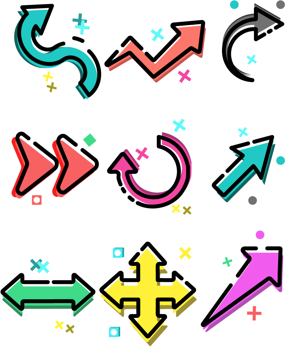 Aesthetic Arrow Transparent Png (teal, yellow, black, salmon, violet)